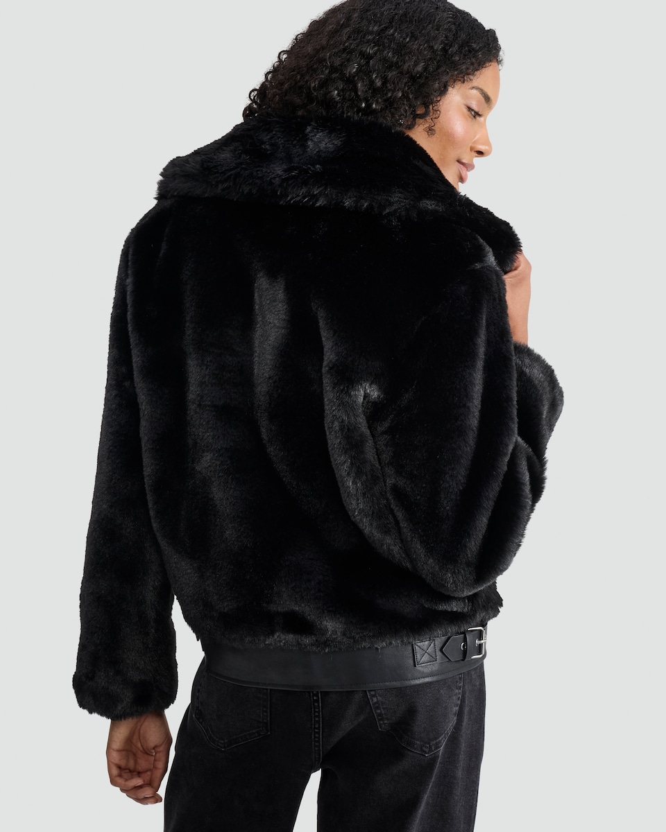 image 1 of F&F Faux Fur Aviator Jacket in Black