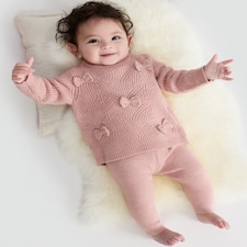 F&F Baby 2-Piece Knitted Bow Jumper and Leggings Set in Pink