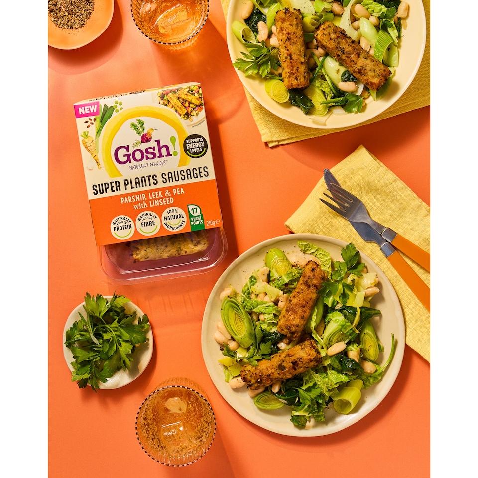 image 1 of Gosh! Super Plants Parsnip, Leek & Pea with Linseed Sausages 210g