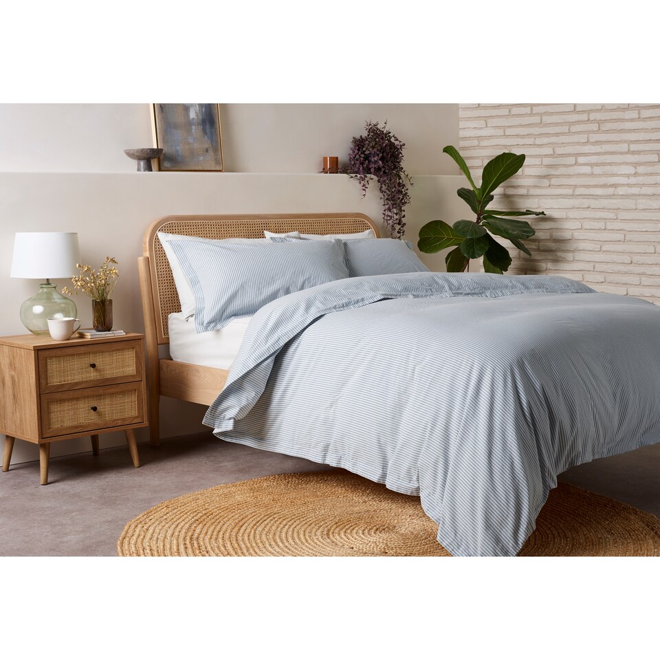 F&F Home Blue Washed Cotton Stripe Duvet Cover Set King