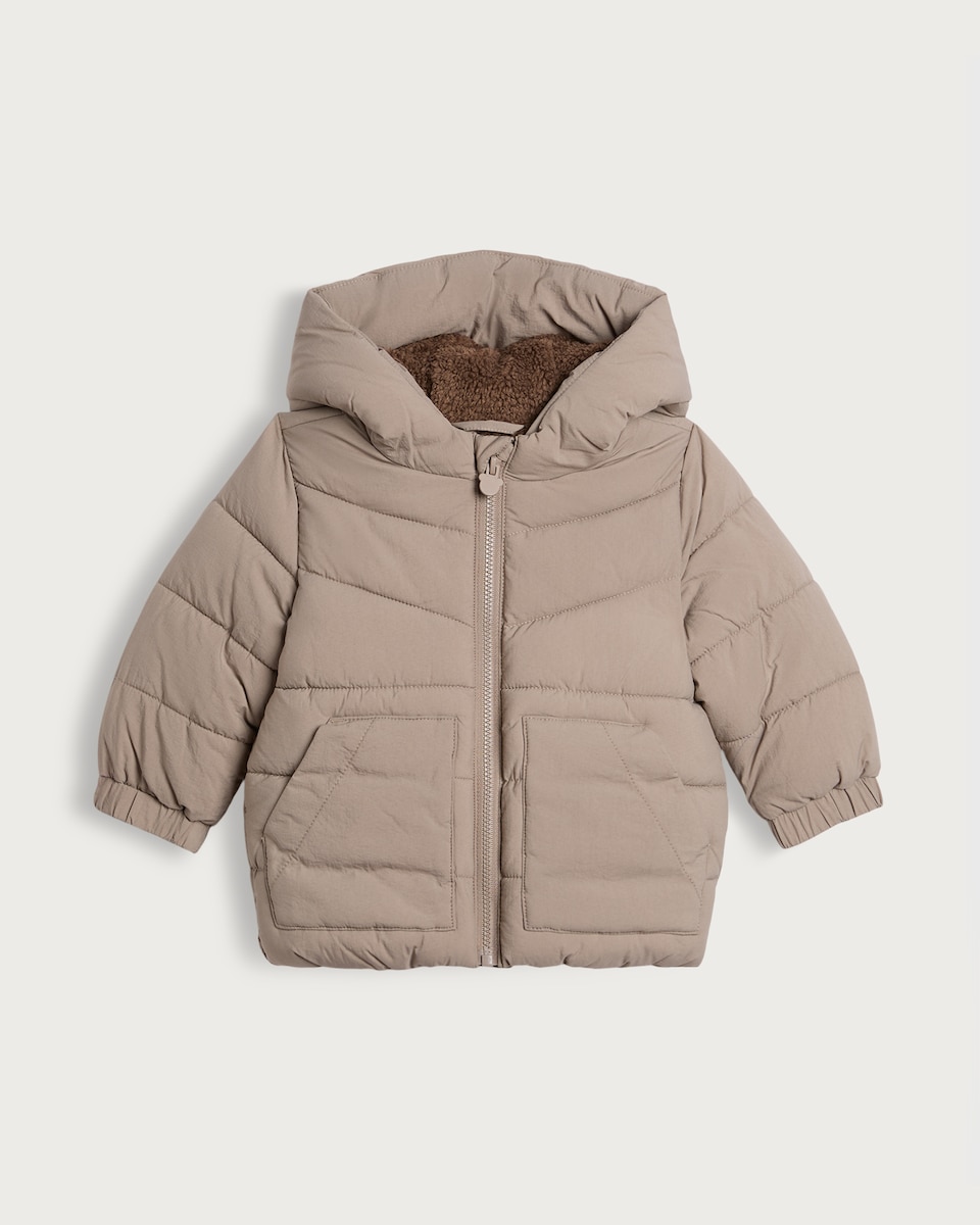 image 1 of F&F Baby Bear Hood Shower Resistant Puffer Jacket in Brown