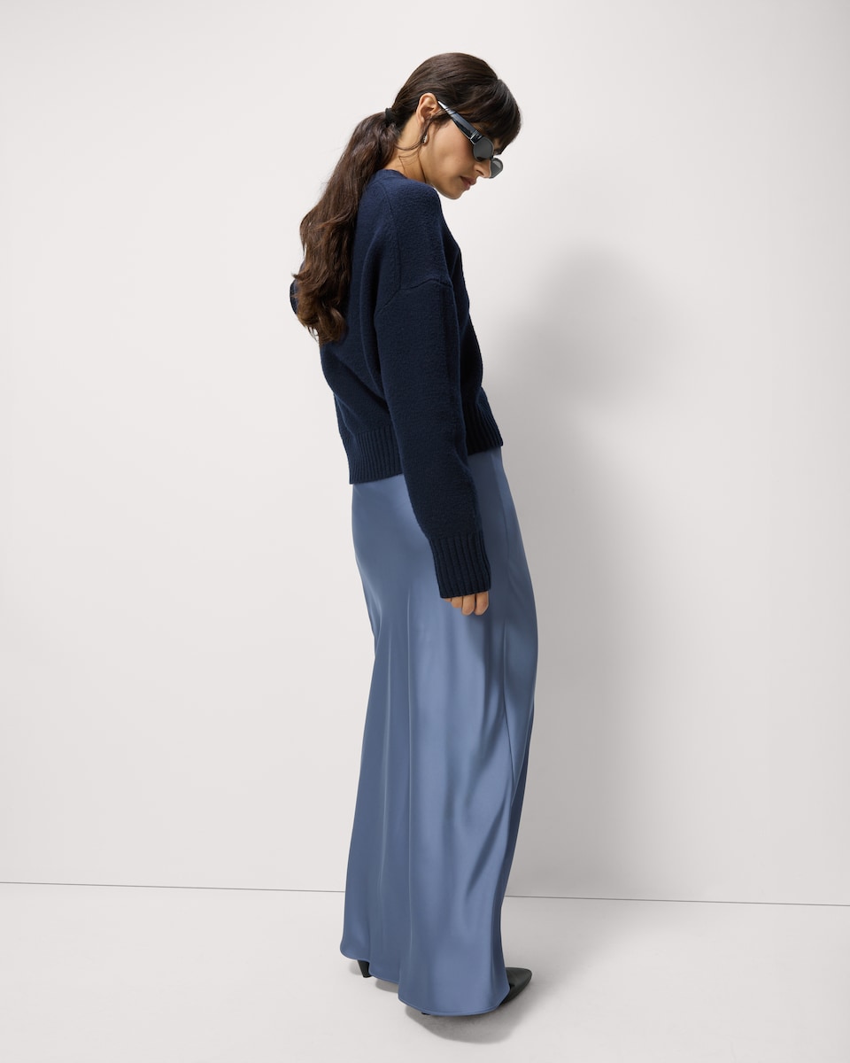 image 1 of F&F Satin Midi Slip Skirt in Blue
