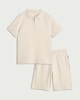 image 1 of F&F Boys 2-Piece Cotton Rich Textured Polo Shirt and Shorts Set in Cream