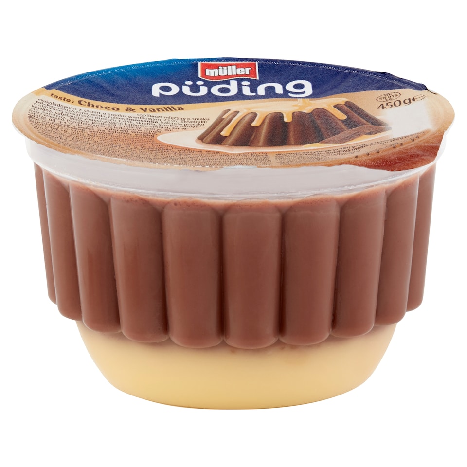 Müller csokoládé ízű puding vanília ízű öntettel 450 g  1. kép