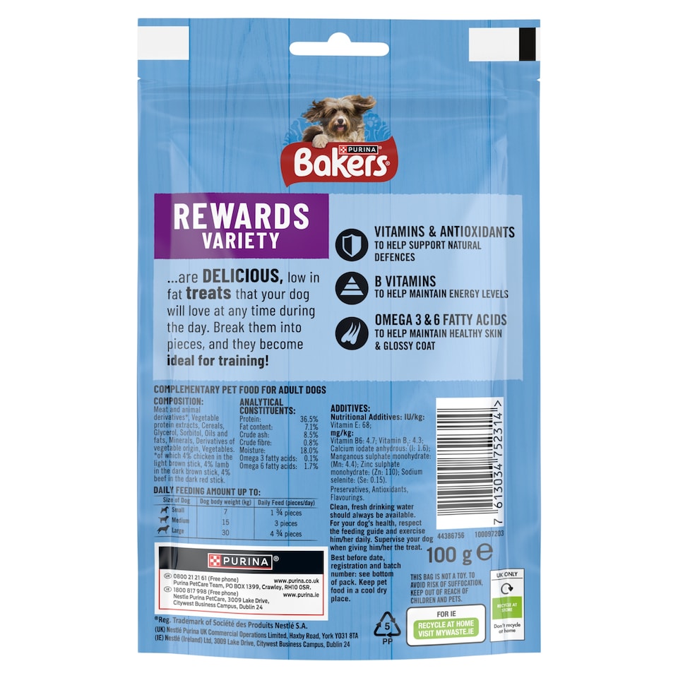 image 1 of BAKERS Rewards Chicken; Beef and Lamb Dog Treats 100g