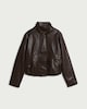 image 4 of F&F Faux Leather Bubble Hem Jacket in Brown