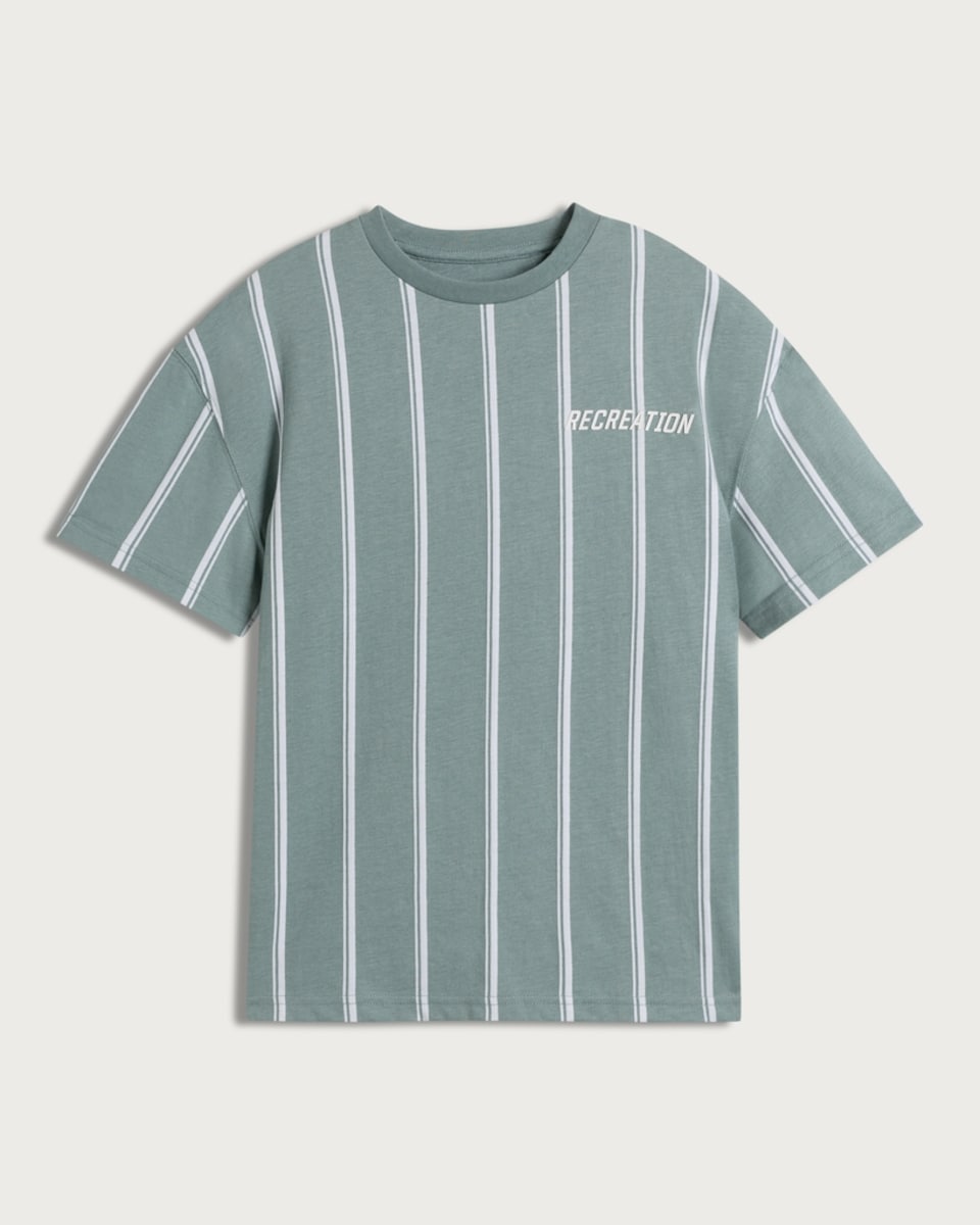 image 1 of F&F Boys Pure Cotton Recreation Striped T-Shirt in Khaki