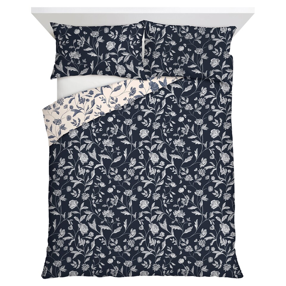 F&F Home Navy Floral Brushed Duvet Set Double