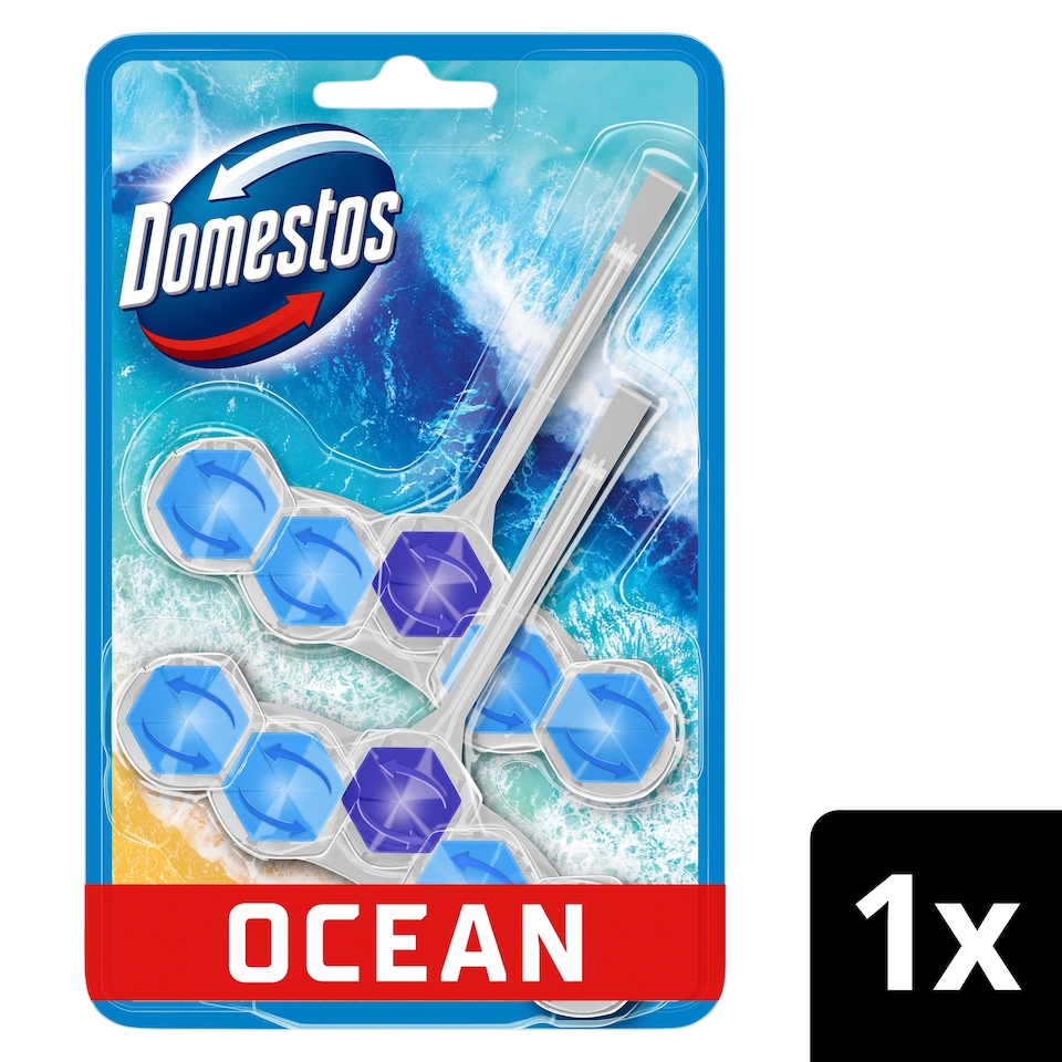 image 1 of Domestos Power 5 Toilet Rim Block Freshener Ocean 2x 50g