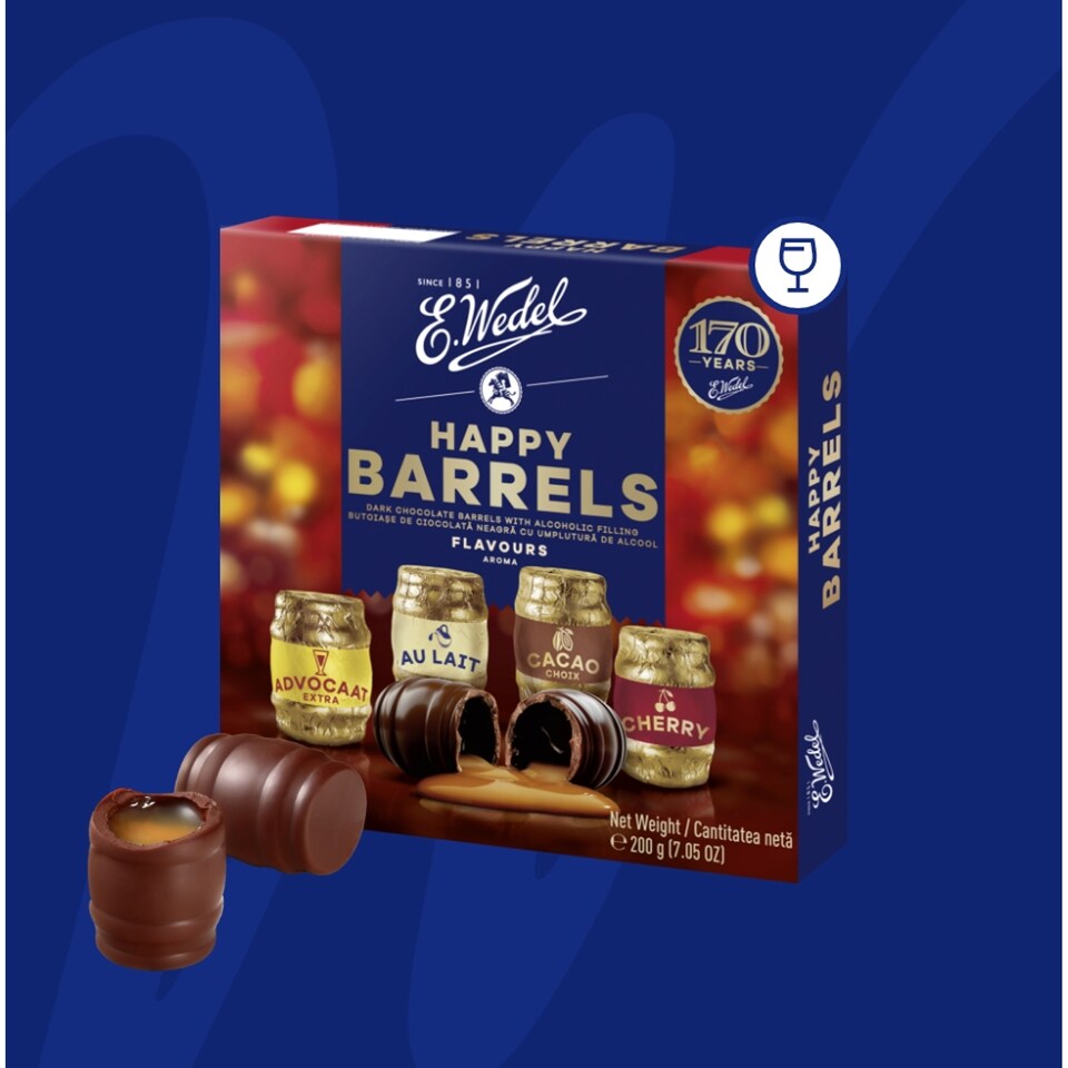 image 1 of E.Wedel Dark Chocolate Barrels Plus Alcohol Filling 200G