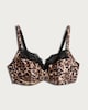 image 4 of F&F Fuller Bust Leopard Print Lace Trim Plunge Bra in Black