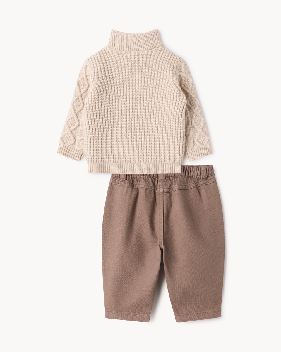 image 1 of F&F Baby Cable Knit Jumper and Jeans Set in Neutral
