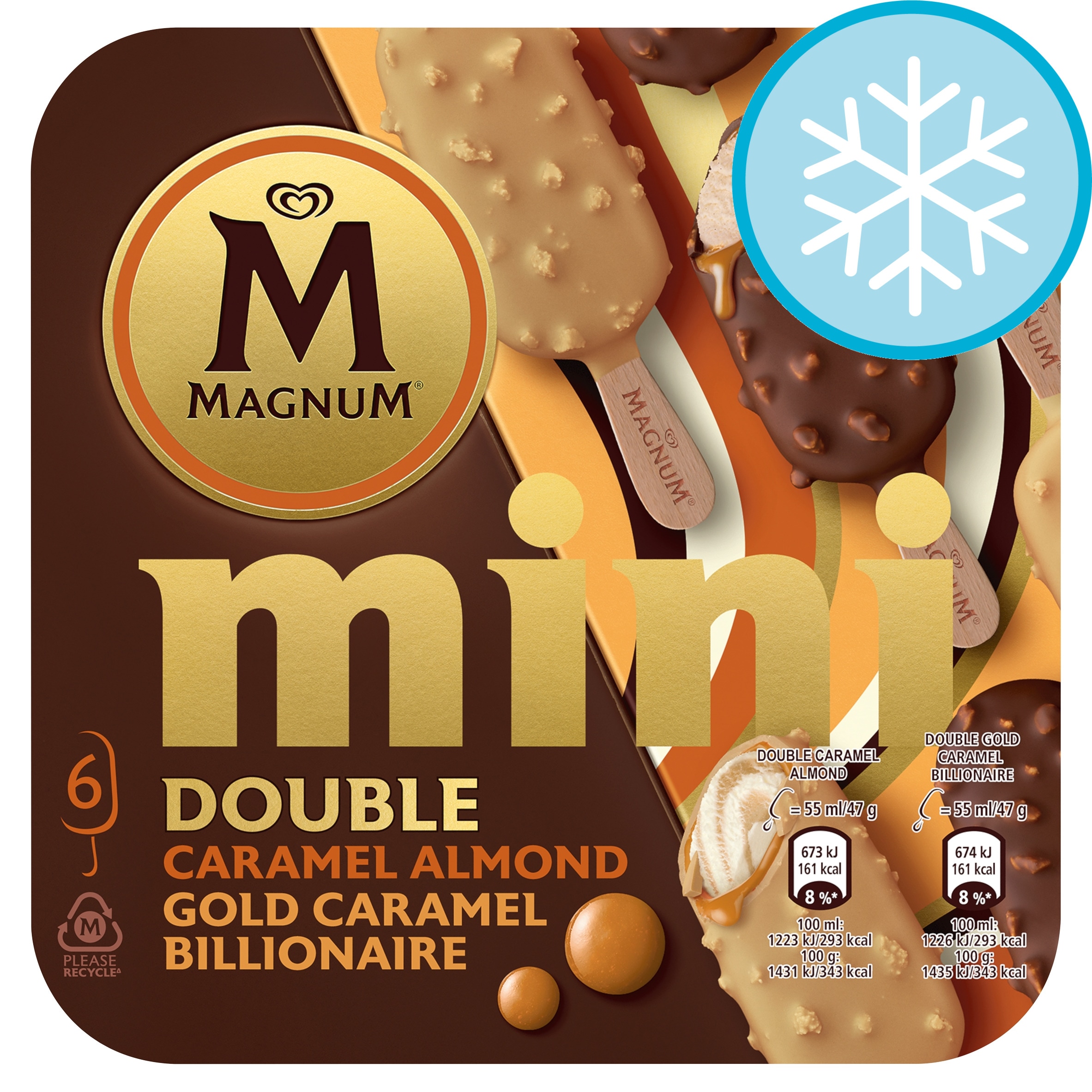 Magnum Mini Double Caramel Almond & Billionaire Ice Cream Sticks 6x55ml