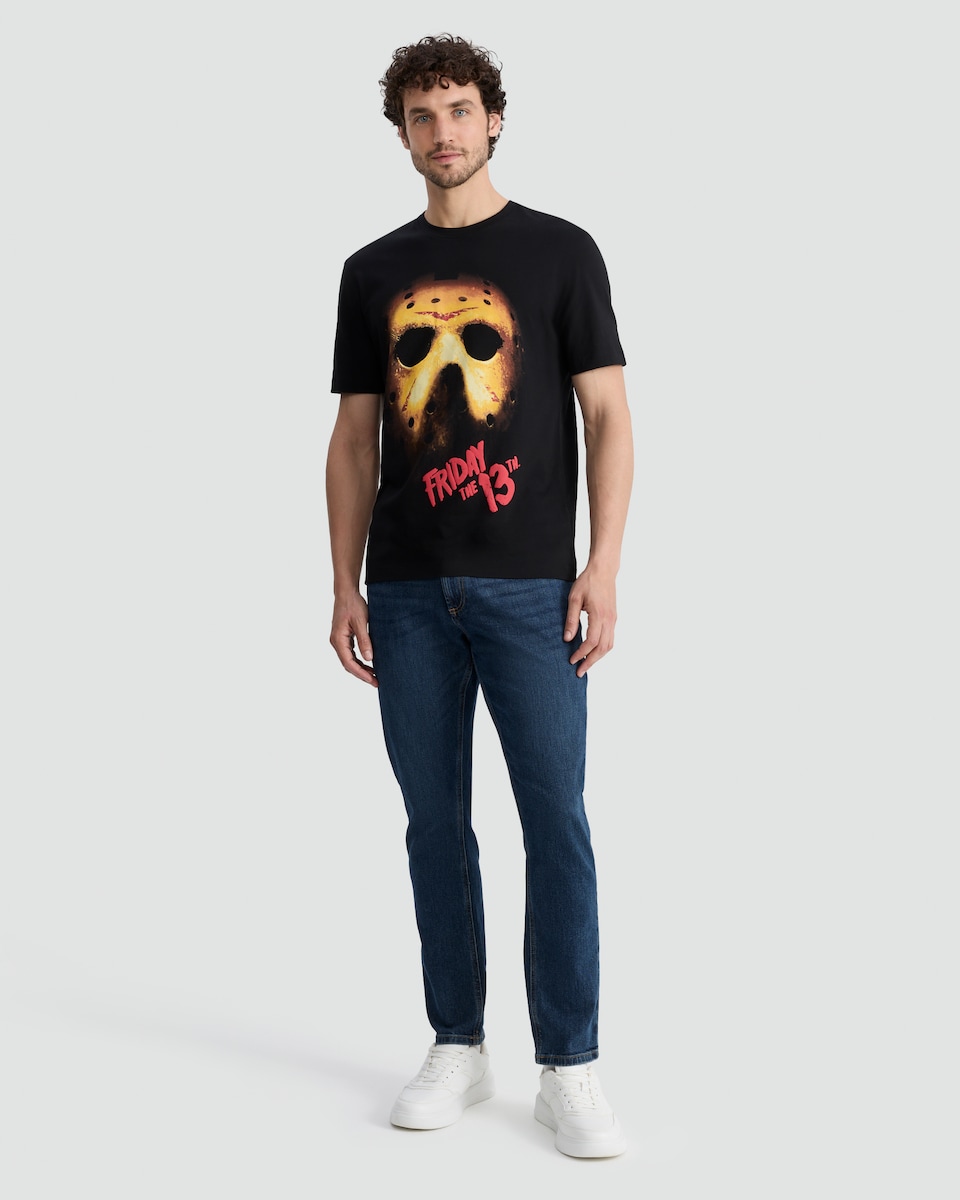 image 1 of F&F Pure Cotton Friday the 13th Jason Mask Print T-Shirt in Black