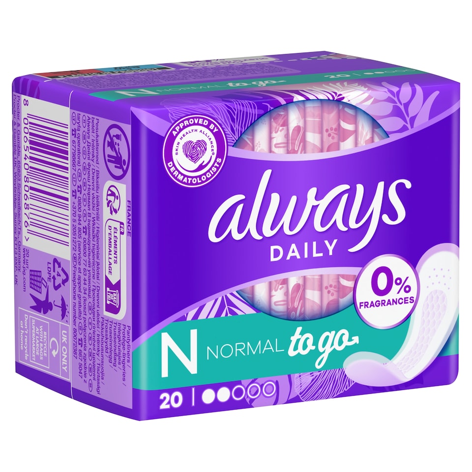 image 1 of Always Daily Fresh Normálne balené, 0 % parfumov a farbív 20 ks