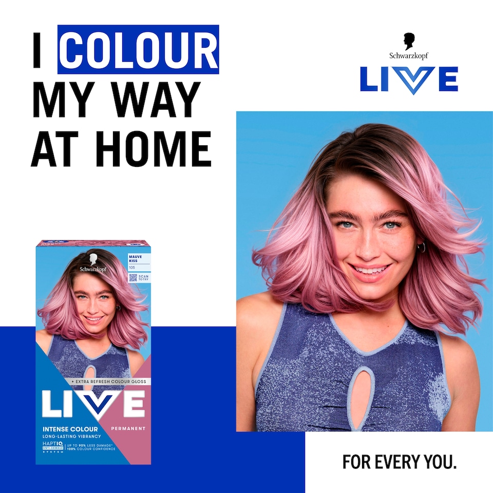 image 1 of Schwarzkopf LIVE Intense Colour 105 Mauve Kiss Permanent Hair Dye