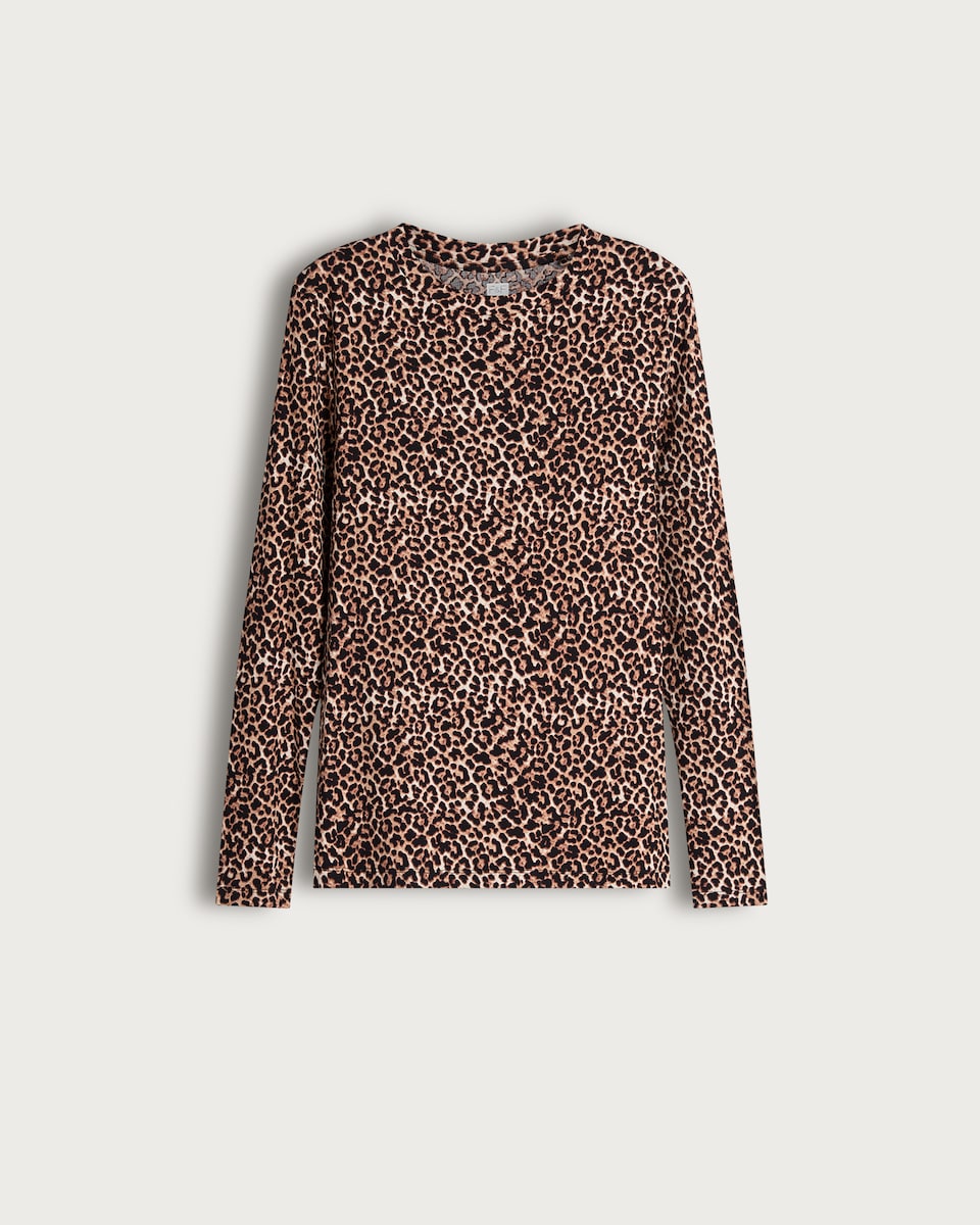 F&F Cotton Rich Leopard Print Long Sleeved Top in Multi Brown