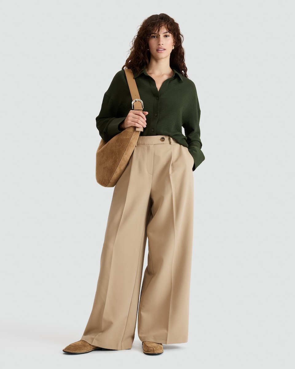image 1 of F&F Button Up Long Sleeved Co-ord Shirt in Olive