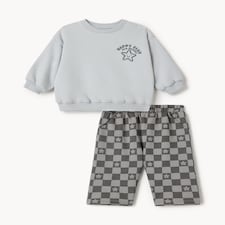 F&F Baby 2-Piece Cotton Rich Little Bro Sweatshirt & Trouser Set in Grey