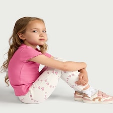 F&F Girls 2-Pack Cotton Rich Heart Print Flared Leggings in Multi Pink