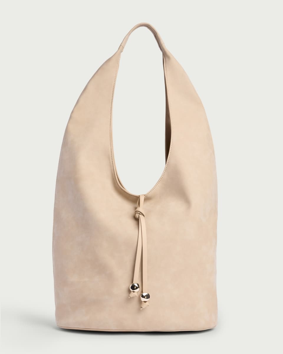 image 1 of SACHA Faux Suede Shoulder Bag in Neutral
