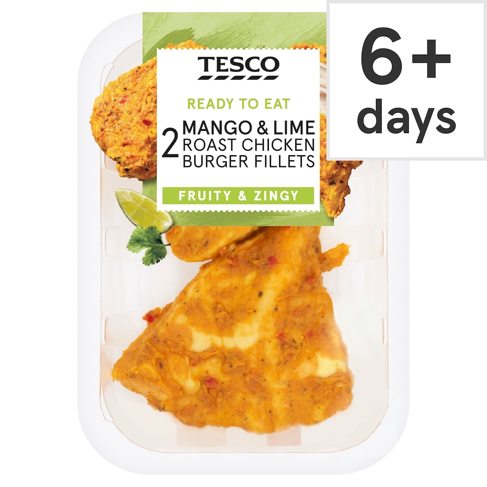 Tesco Mango & Lime Roast Chicken Burger Fillets 2 Pack 150g