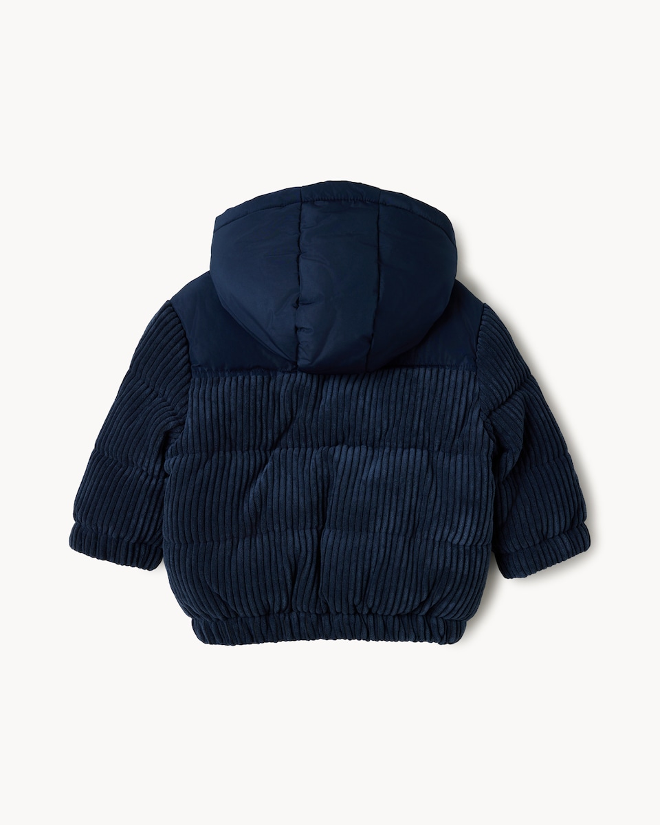image 1 of F&F Baby Corduroy Zip Up Padded Coat in Navy