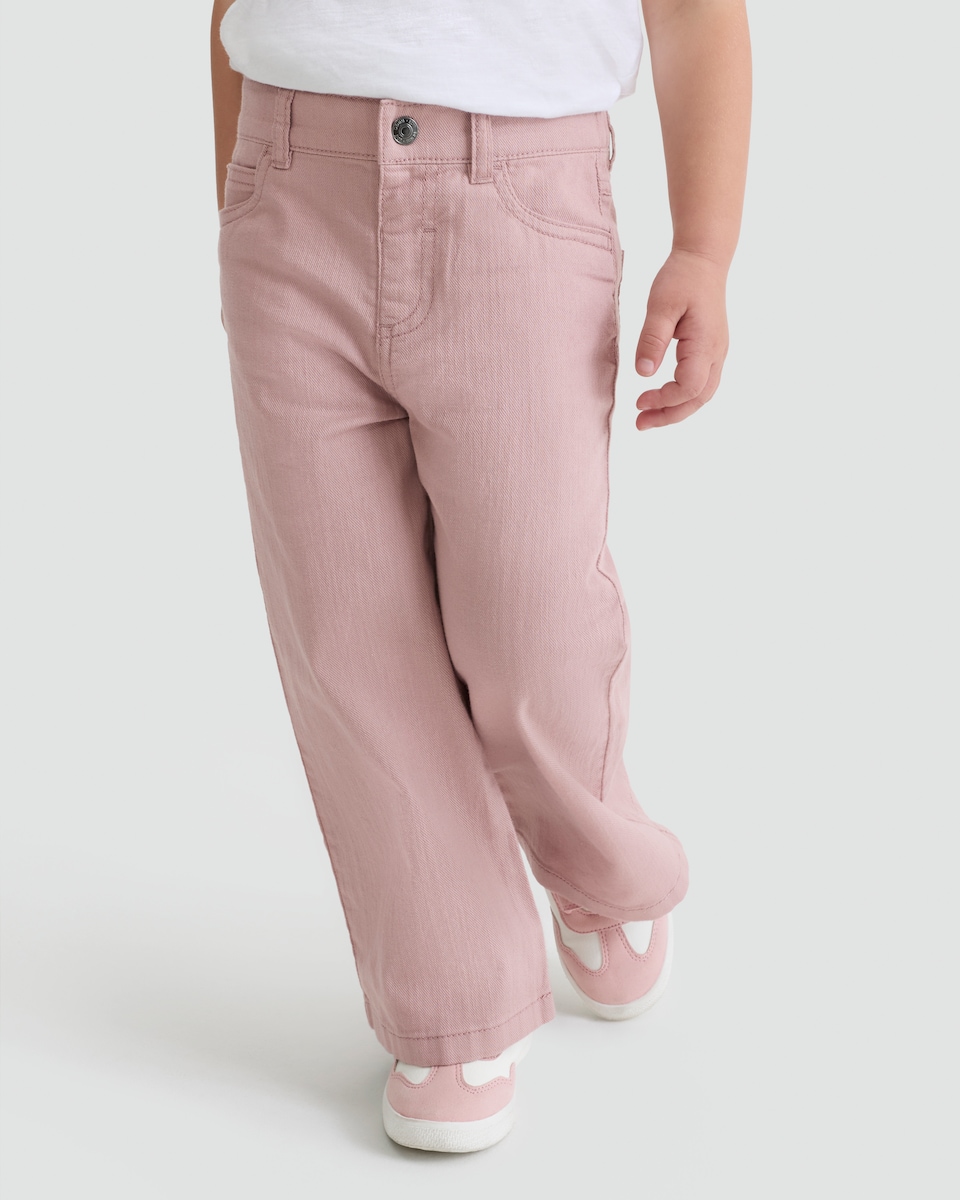 image 1 of F&F Girls Pure Cotton Wide Leg Jeans in Pink