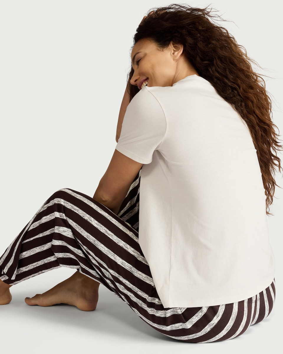 image 1 of F&F Pure Cotton Café Print Pyjama Set in Cream
