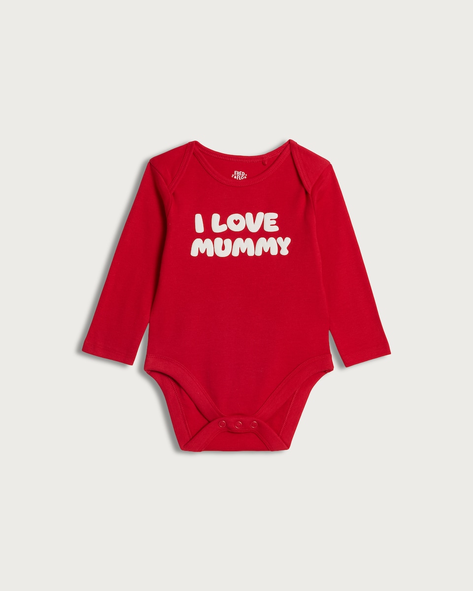 image 1 of F&F Baby Pure Cotton I Love Mummy Long Sleeved Bodysuit in Red
