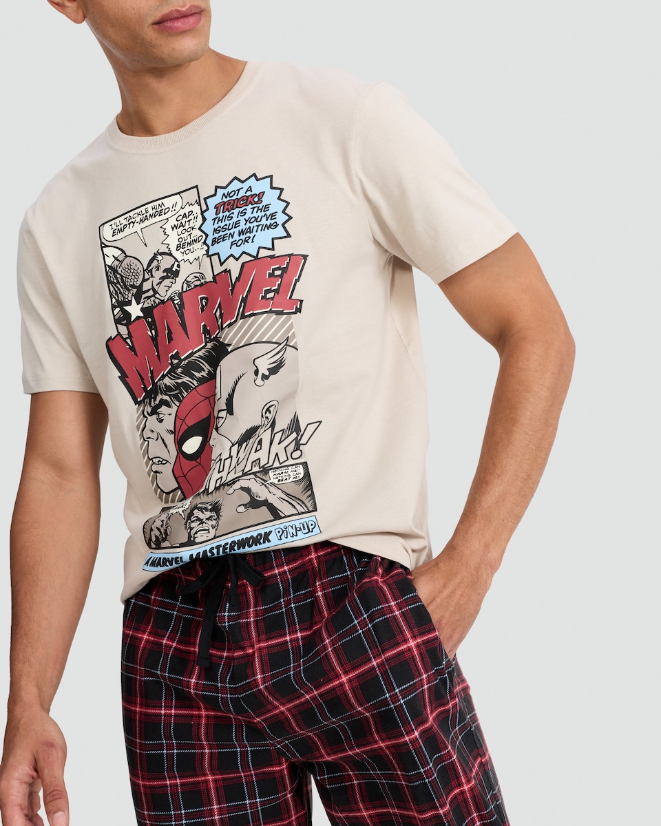 image 1 of Marvel Comic Print T-Shirt and Joggers Pyjamas in Multi