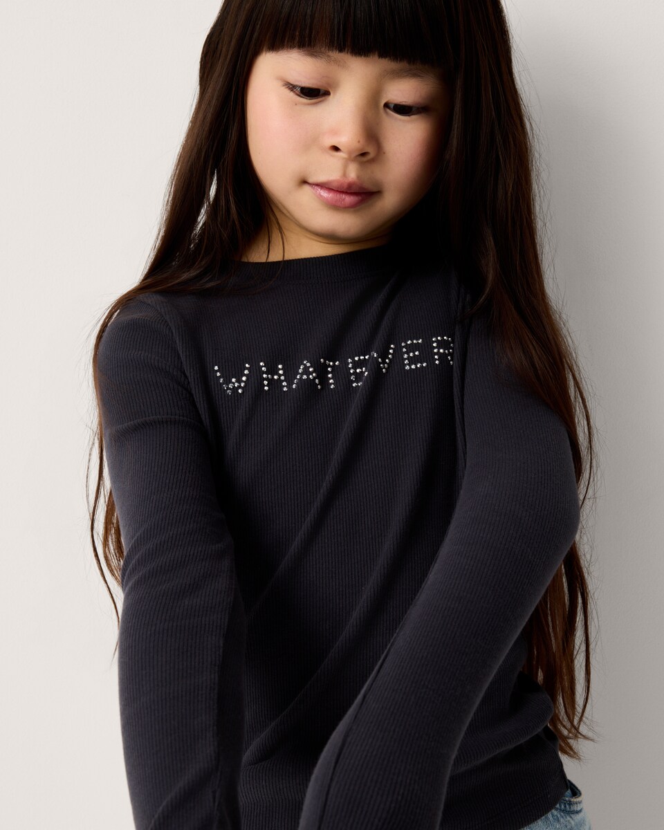 image 1 of F&F Girls Cotton Rich Whatever Top in Grey