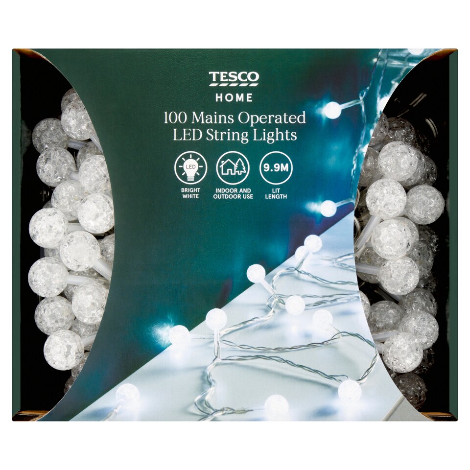 Tesco 100 White Crackle Berry Christmas Lights