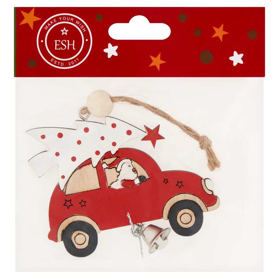 ESH piros autó fenyőfával függő dekoráció