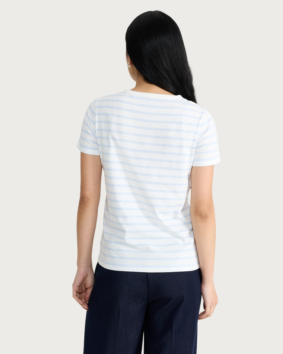 image 1 of F&F Pure Cotton Stripe Print Short Sleeved T-Shirt in Multi White