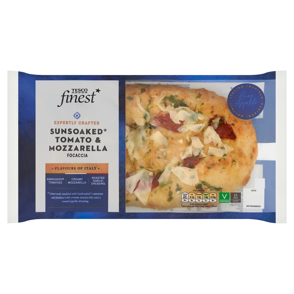 Tesco Finest Sunsoaked Tomato & Mozzarella Focaccia 305g