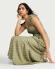 image 1 of F&F Shirred Polka Dot Midi Dress in Green