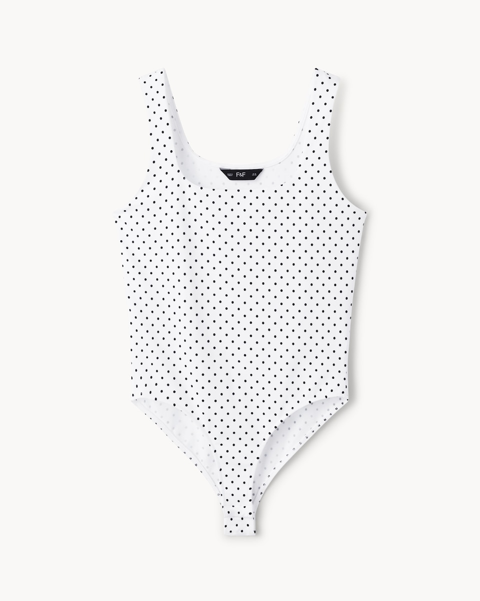 image 1 of F&F Polyamide Polka Dot Bodysuit in Multi White