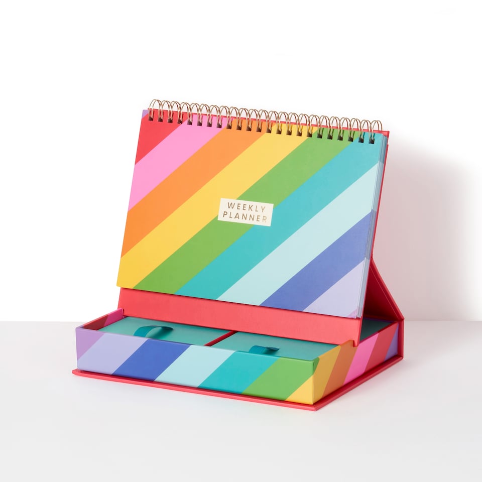 image 1 of Paperchase Rainbow Weekly Desk Planner with notelets’