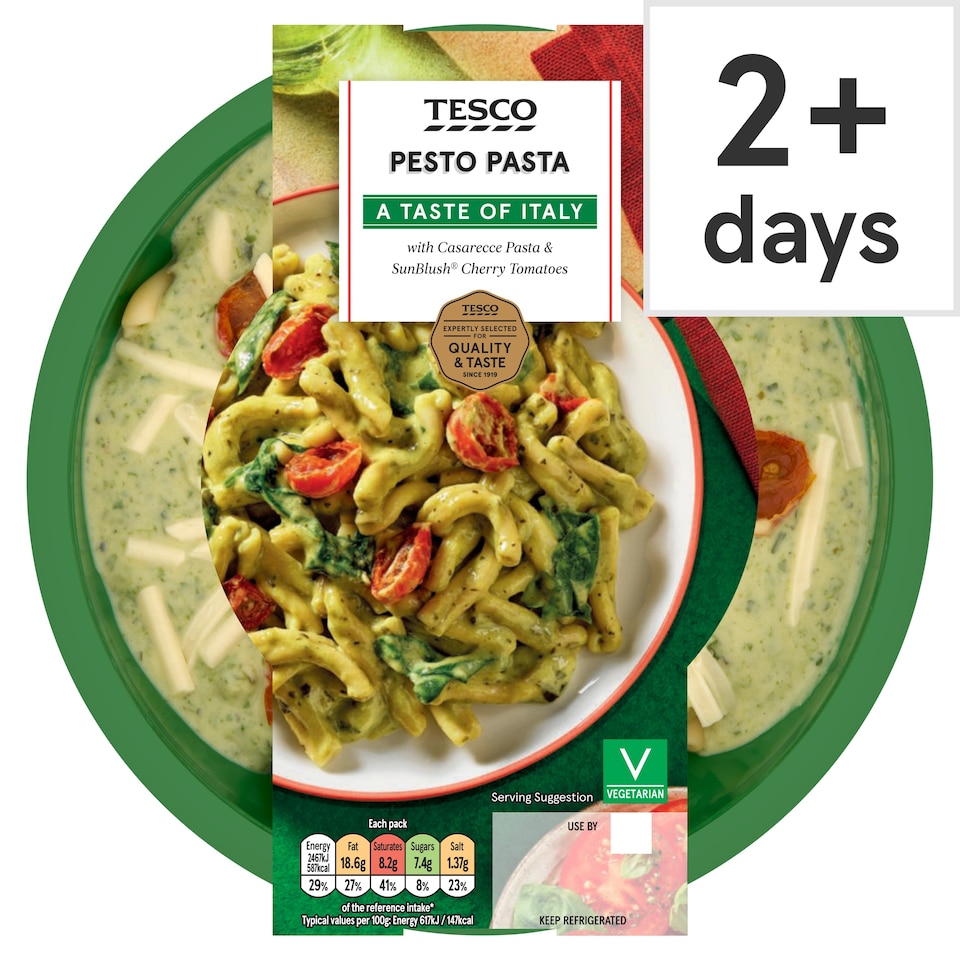 image 1 of Tesco Pesto Pasta with Casarecce Pasta & SunBlush Cherry Tomatoes 400g 