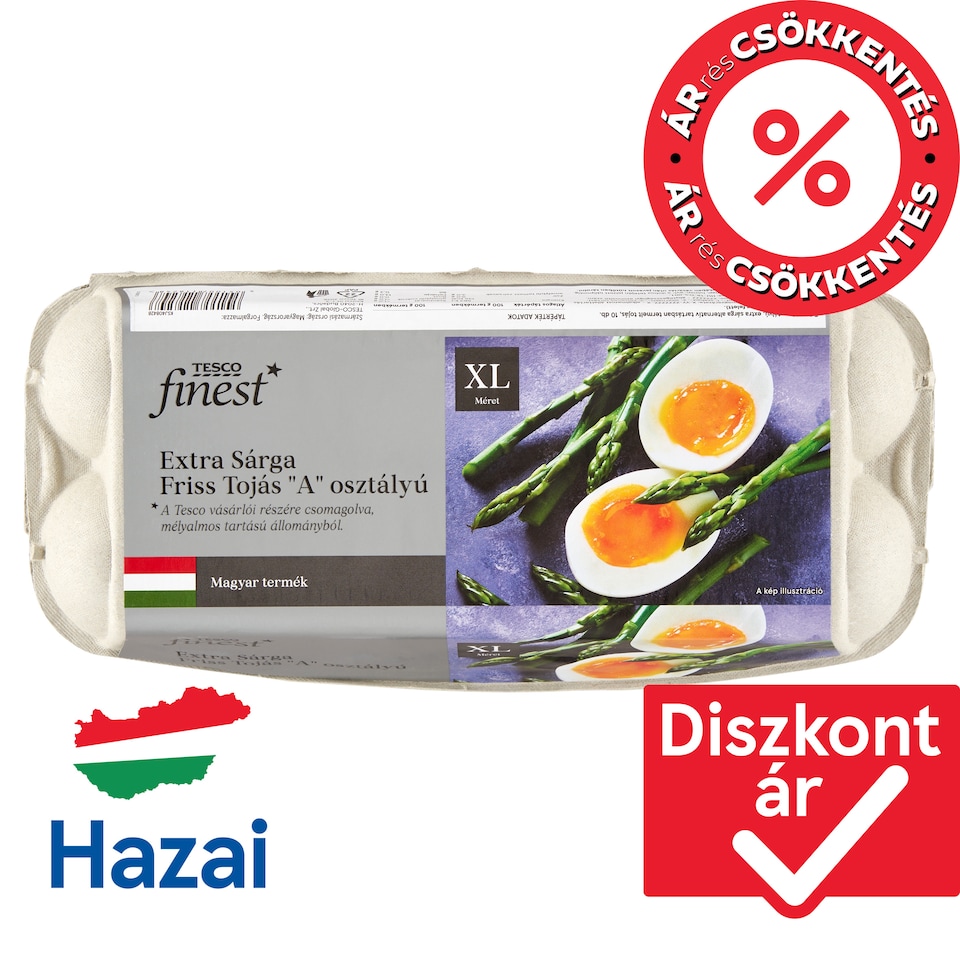 Tesco Finest "A" osztályú extra sárga friss tojás XL 10 db