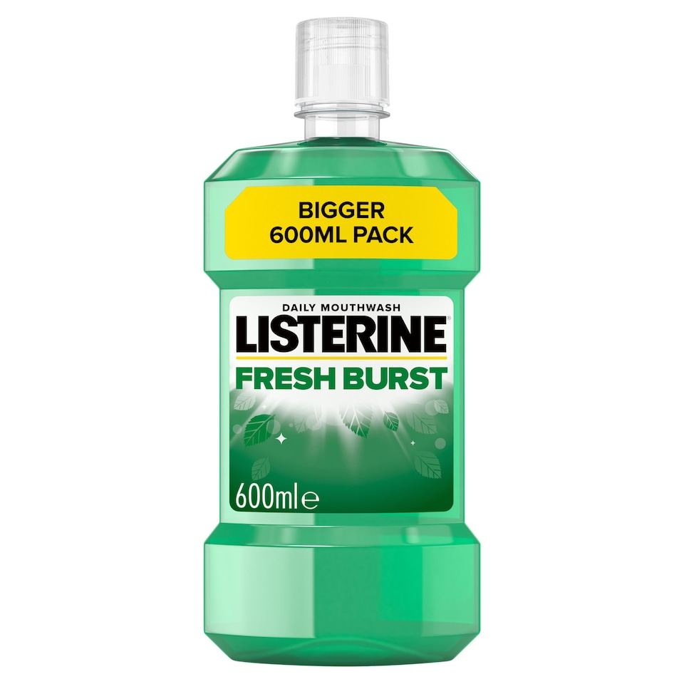 Listerine Mouthwash Fresh Burst 600Ml Tesco Groceries
