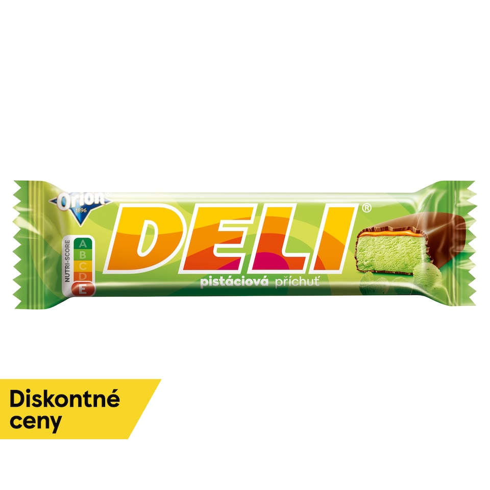 ORION DELI with Pistachio Flavor, Bar with Pistachio and Caramel Flavor Dipped in Dark Glaze, 35 g