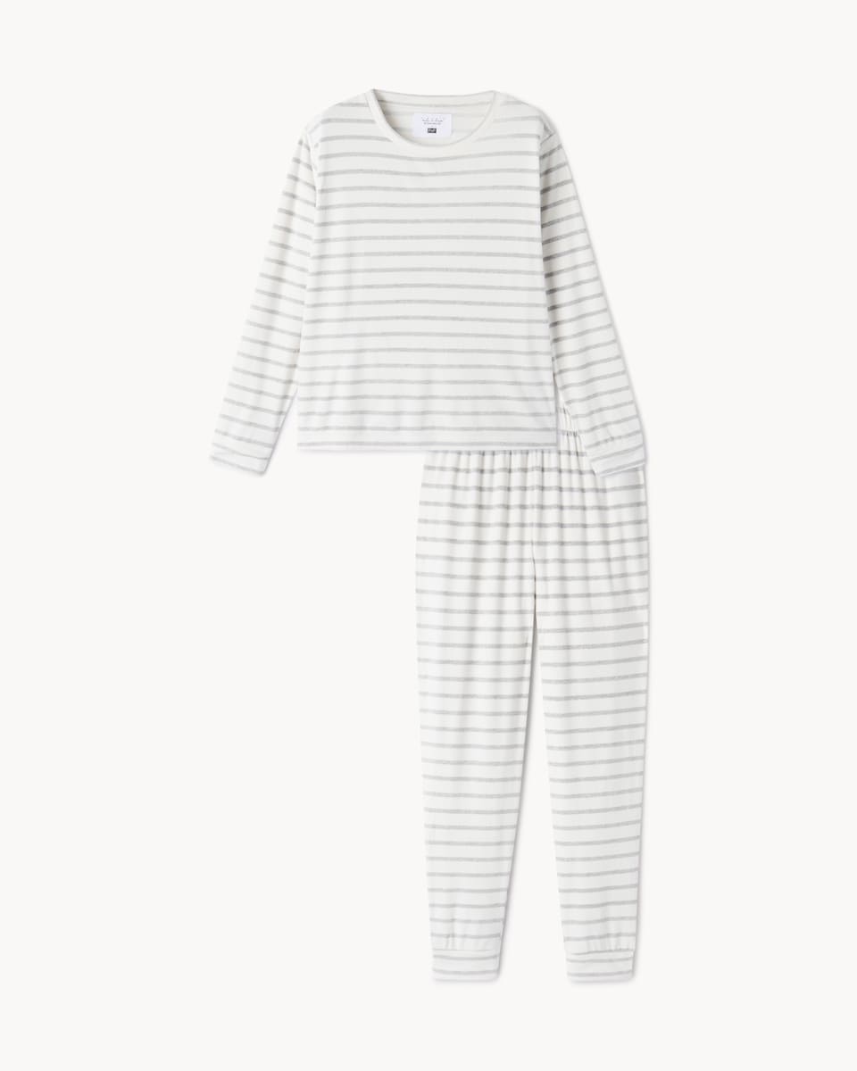 image 1 of F&F Fleece Striped Pyjama Set in Multi Grey