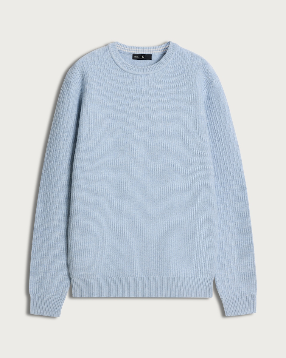 image 1 of F&F Knitted Ribbed Crew Neck Jumper in Blue