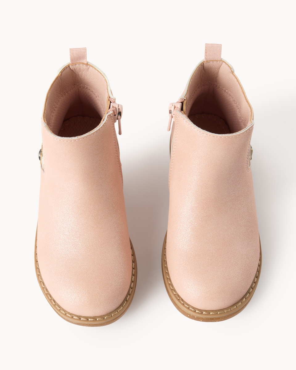 image 1 of F&F Girls Unicorn Embellished Ankle Boots in Pink