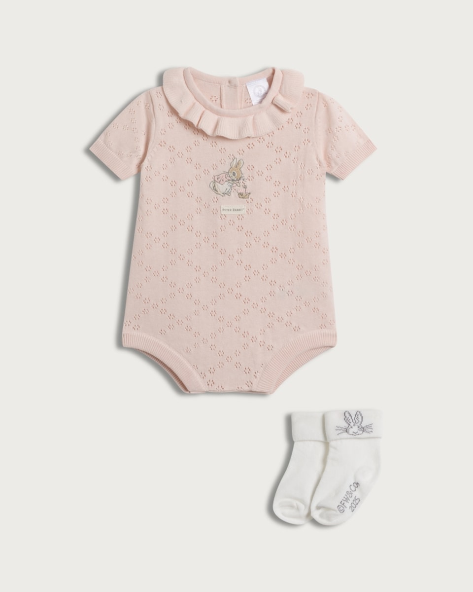 Peter Rabbit 2-Piece Pure Cotton Romper and Socks Set in Pink