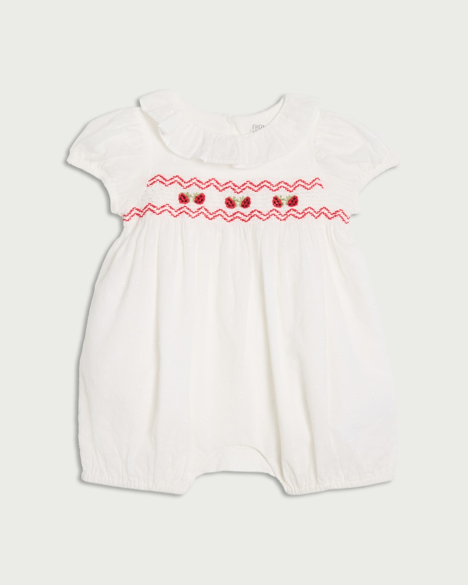 image 1 of F&F Baby Pure Cotton Embroidered Short Sleeved Romper in White