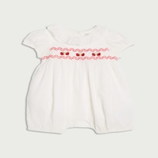 F&F Baby Pure Cotton Embroidered Short Sleeved Romper in White