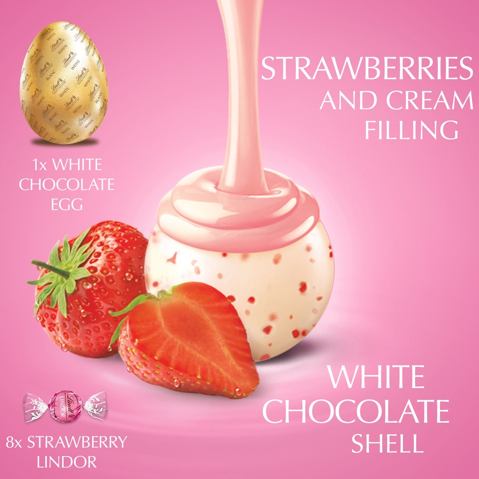 image 1 of  Lindt Lindor Strawberries & Cream Truffles White Chocolate Egg 260g